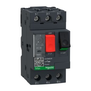 Guardamotor regulable 2.5-4.0A 100kA 690VAC. Enciende y apaga motores manualmente y protege de manera confiable sin la necesidad de un fusible de cortocircuito. Adecuado para aplicaciones trifásicas y monofásicas.